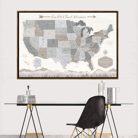 Farmhouse Push Pin USA Map - Single Panel