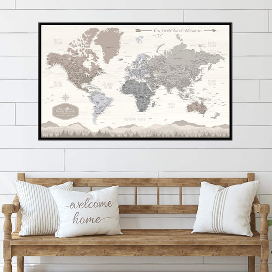 Farmhouse Push Pin World Map - Single Panel