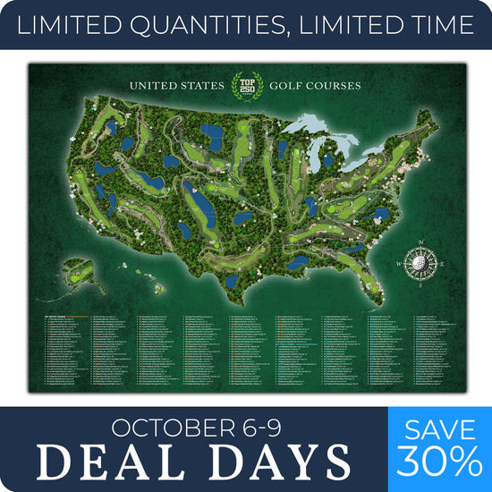 Top 250 Golf Courses in the USA Push Pin Map - Various Sizes