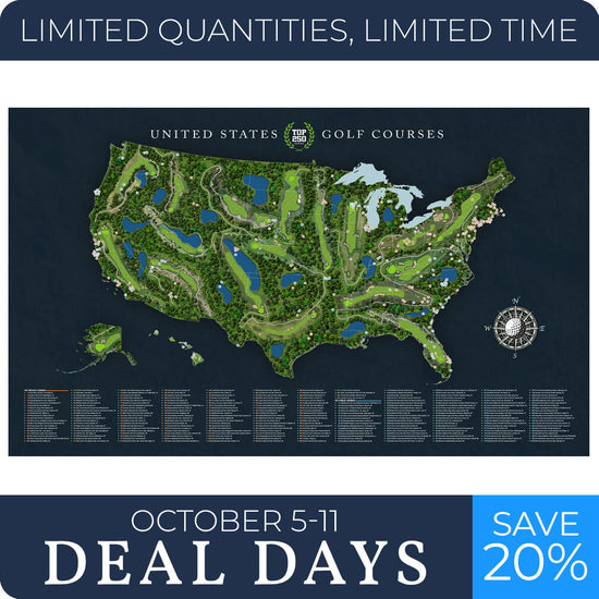 Top 250 Golf Courses Push Pin Map - Various Sizes