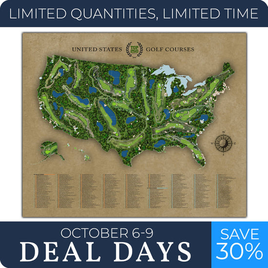 Top 250 Golf Courses in the USA Push Pin Map - 24" x 20"