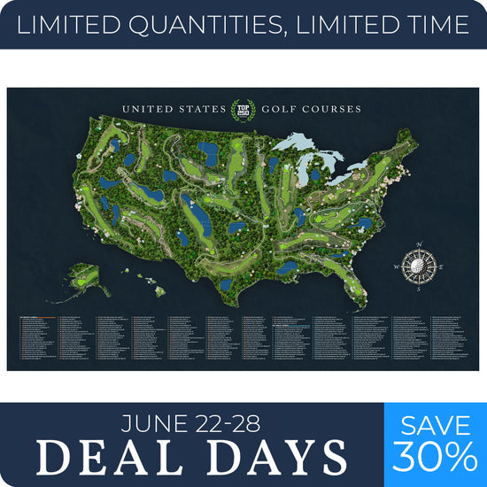 Top 250 Golf Courses Push Pin Map - Various Sizes