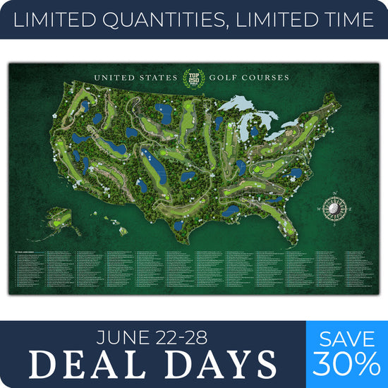 Top 250 Public Golf Courses Push Pin Map - Various Sizes