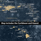 Gold & Navy Textured Map of North America