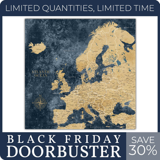 Gold & Navy Textured Europe Push Pin Map - 24" x 24"
