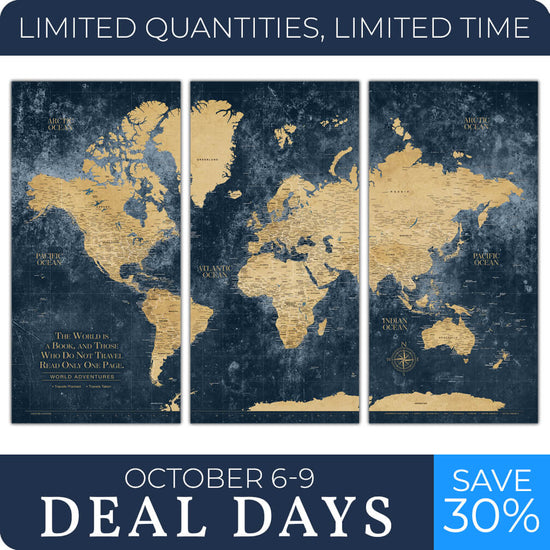Gold & Navy Textured World Push Pin Map - 20" x 40" set