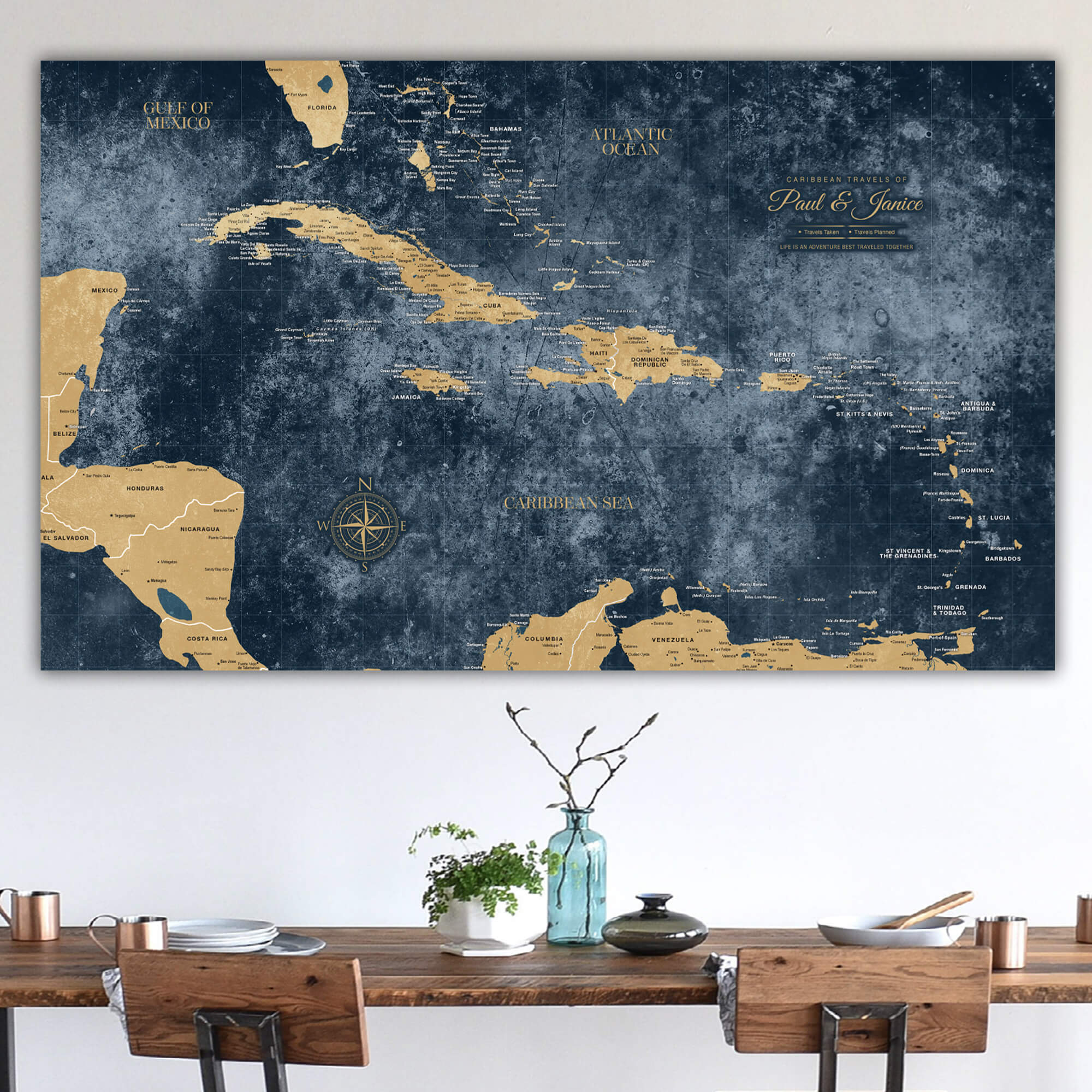  Holy Cow Canvas Personalized Gold & Navy Textured Push Pin  World Map on Canvas, Push Pins Included to Track Travels, World Map Pin  Board, Best gift for People Who Travel Gift