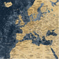 Gold & Navy Textured World Push Pin Map on Canvas