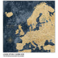 Gold & Navy Textured Europe Push Pin Travel Map