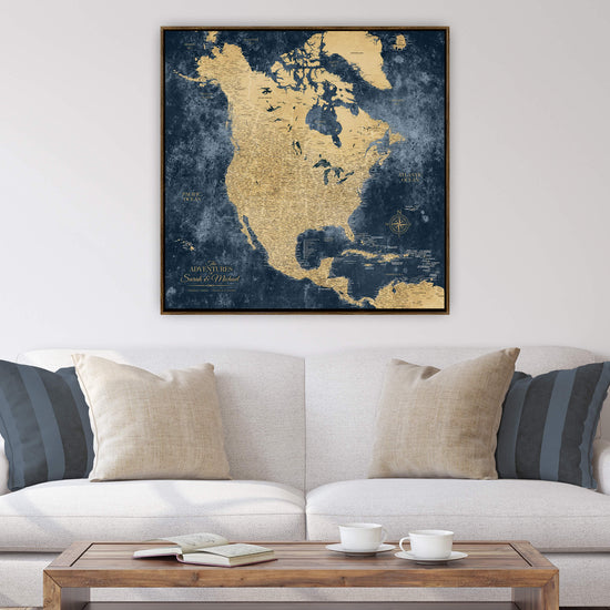 Gold & Navy Textured Map of North America
