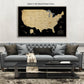 Gold & Black Textured USA Push Pin Map - Single Panel