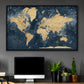 Gold & Navy Textured World Push Pin Map