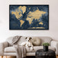 Gold & Navy Textured World Push Pin Map