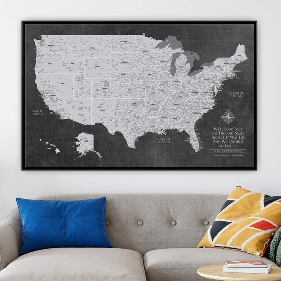 Grey Push Pin Map of the USA - Single Panel