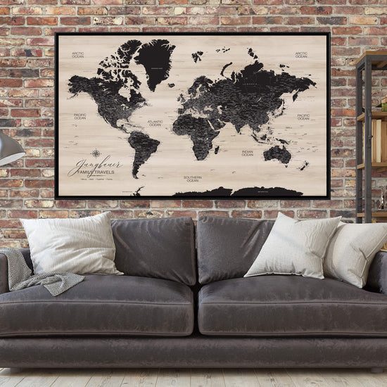 Modern Wood Push Pin World Map