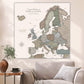 Muted Earth Tones Europe Push Pin Travel Map