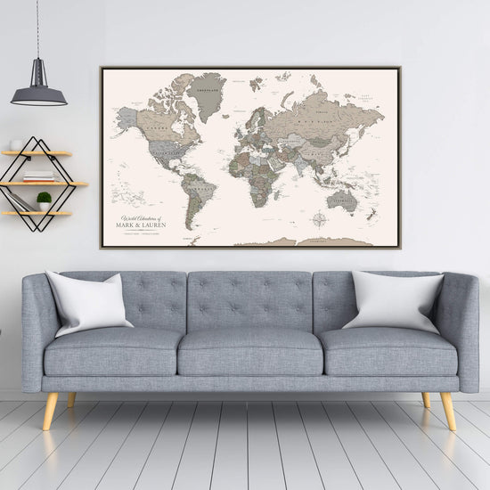 Muted Earth Tones World Push Pin Map