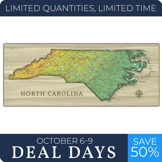 North Carolina Push Pin Terrain Map - 30" x 12"