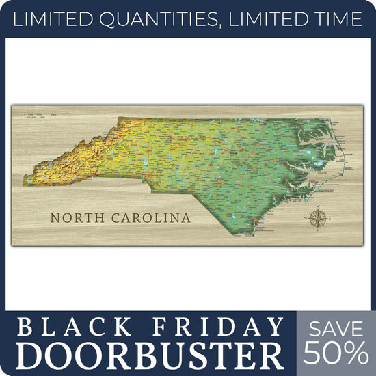 North Carolina Push Pin Terrain Map - 30" x 12"