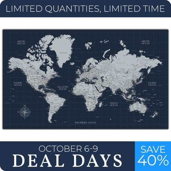 Navy Push Pin Travel Map of the World - 40" x 24"