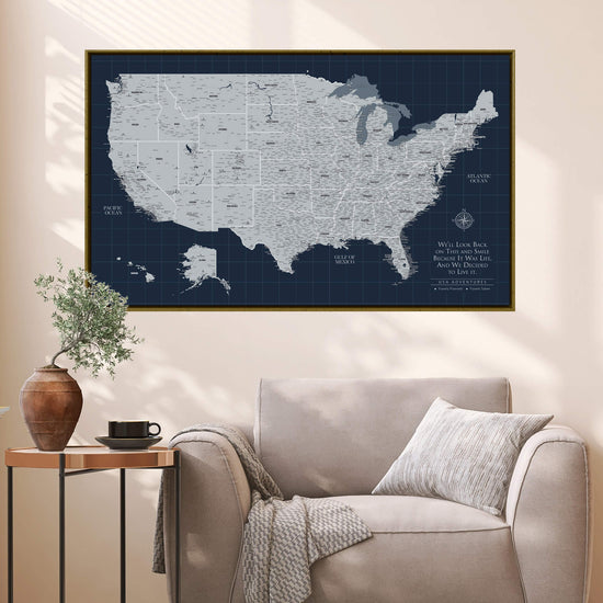 Navy Push Pin Travel Map of the USA