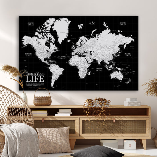 Black Push Pin Travel Map of the World