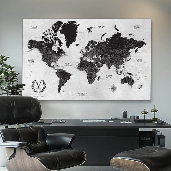Black & White Push Pin World Map - 1 Panel