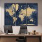 Gold & Navy Textured World Push Pin Map - 3 Panels