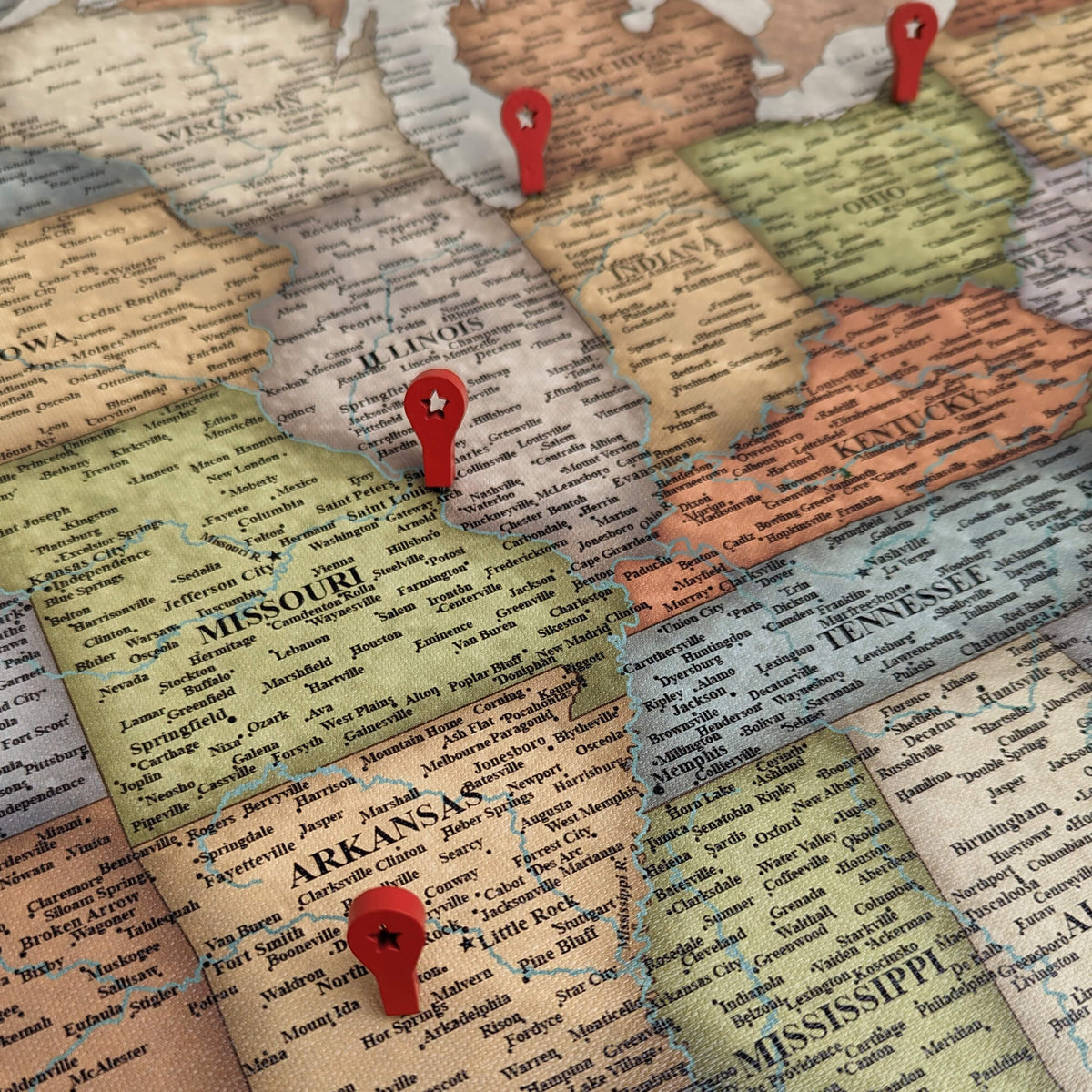 Map Pin Rounded With Star Red Wooden Star Location Push Pins for Tracking Travel | Holy Cow Canvas