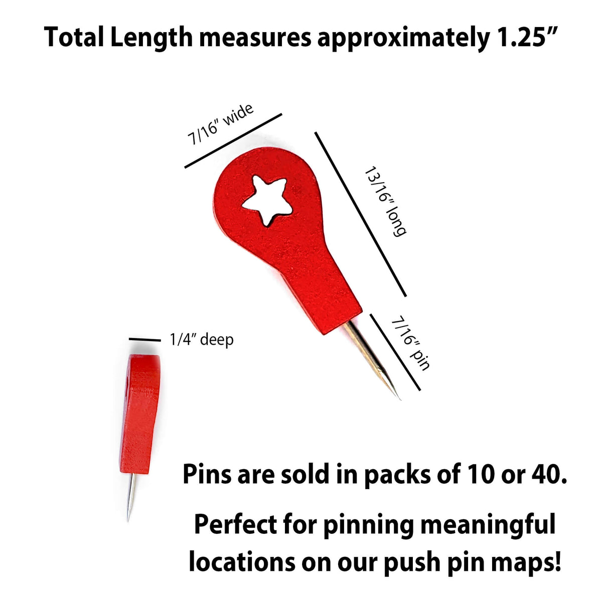 Map Pin Rounded With Star Red Wooden Star Location Push Pins for Tracking Travel | Holy Cow Canvas
