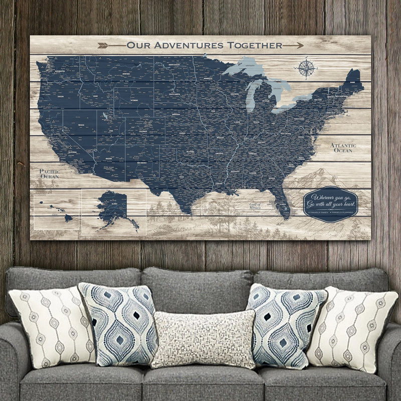 USA push pin map