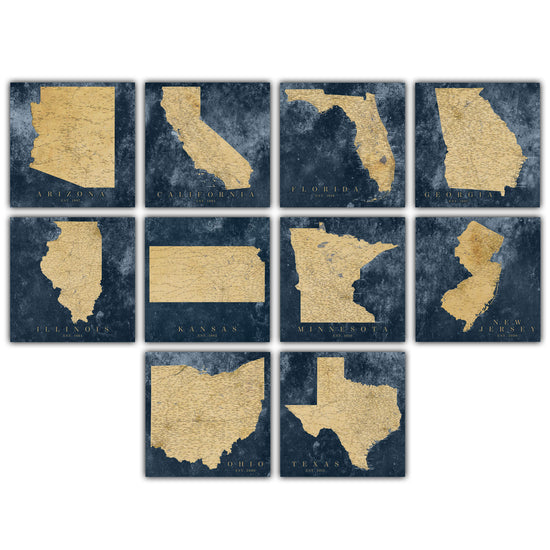 Beltmann Set of 10 State Maps - 24"x24"