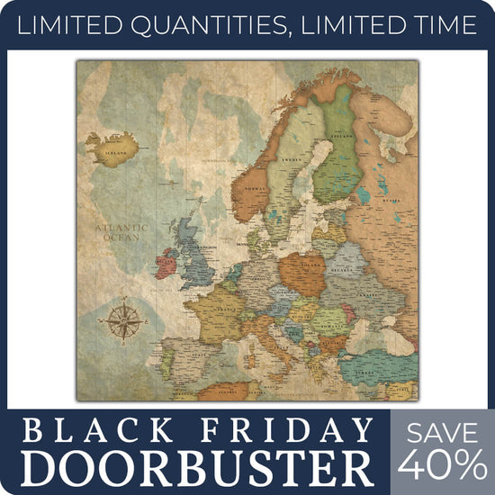 Push Pin Europe Travel Map - Various Sizes