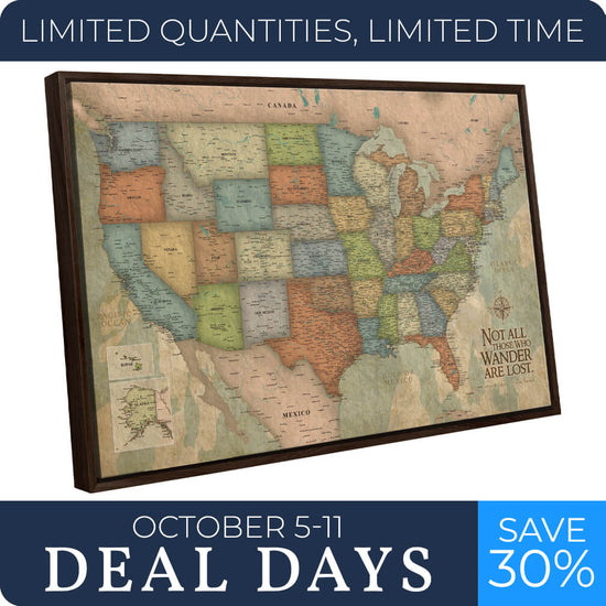 Travel Map USA Push Pin Map - 48" x 30" in Espresso frame