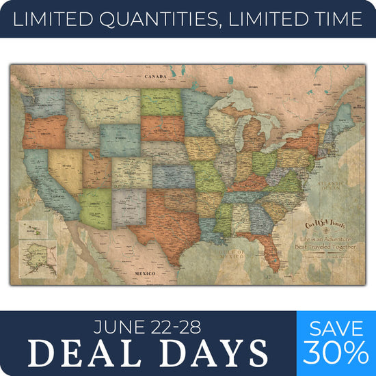 Push Pin Travel Map of the US - 40x24