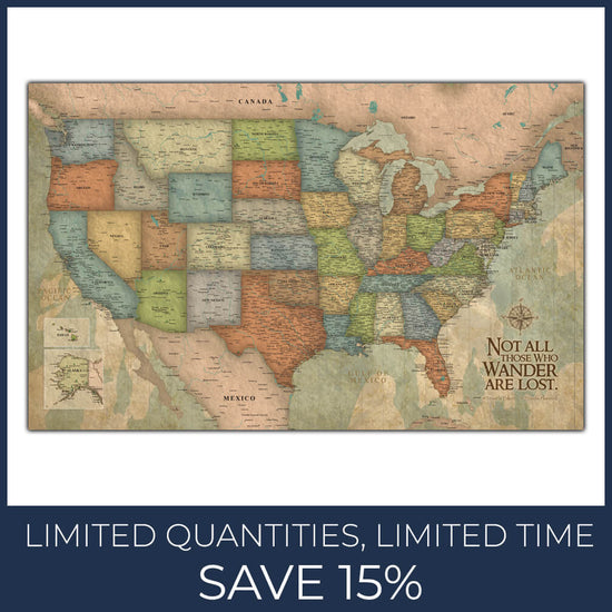 Push Pin Travel Map of the US - 40" x 24"