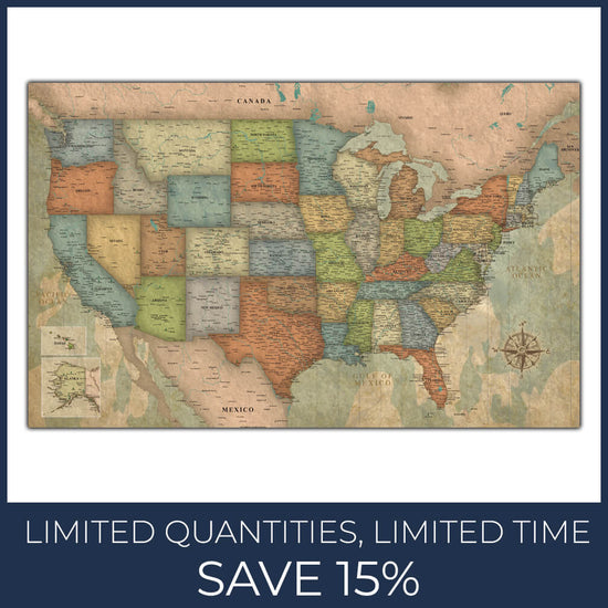 Push Pin Travel Map of the US - Various Sizes