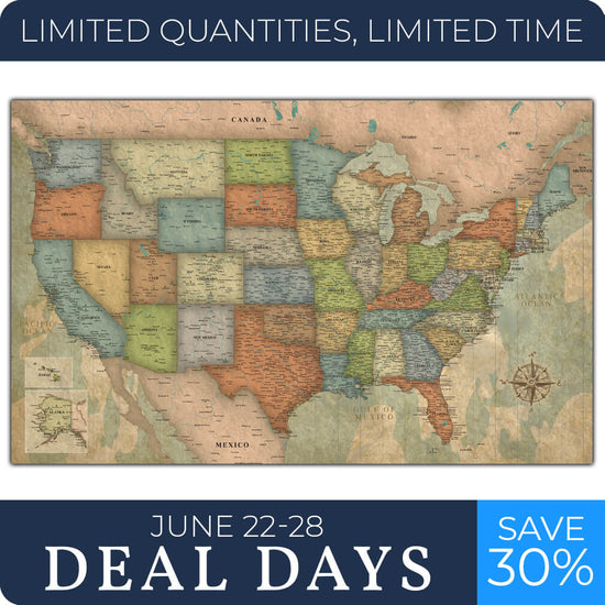 Push Pin Travel Map of the US - 40x24