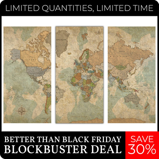 Push Pin World Travel Map - 20" x 40" set