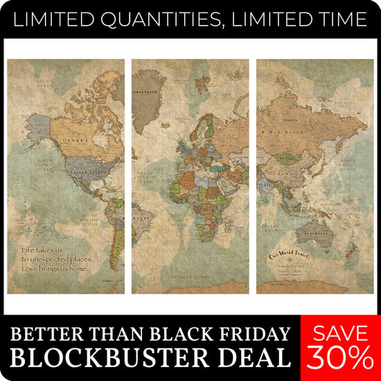 Push Pin World Travel Map - 24" x 48" set