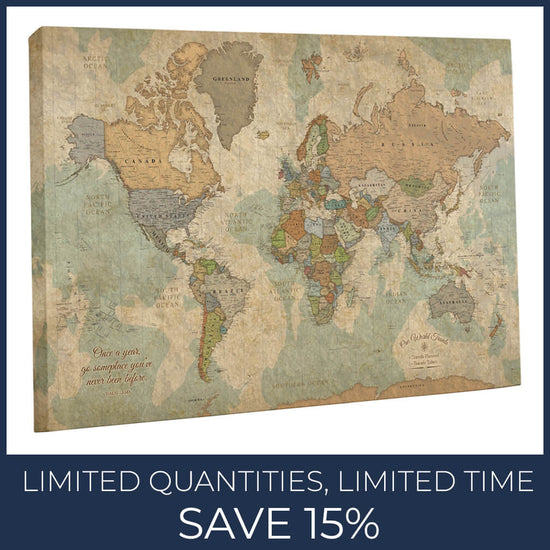 Push Pin Travel Map of the World - Various Sizes