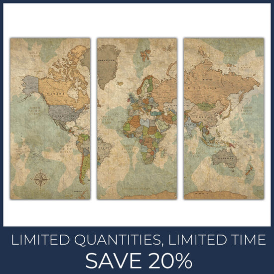 Push Pin Travel Map of the World - 64" x 40" 3 Panel Set
