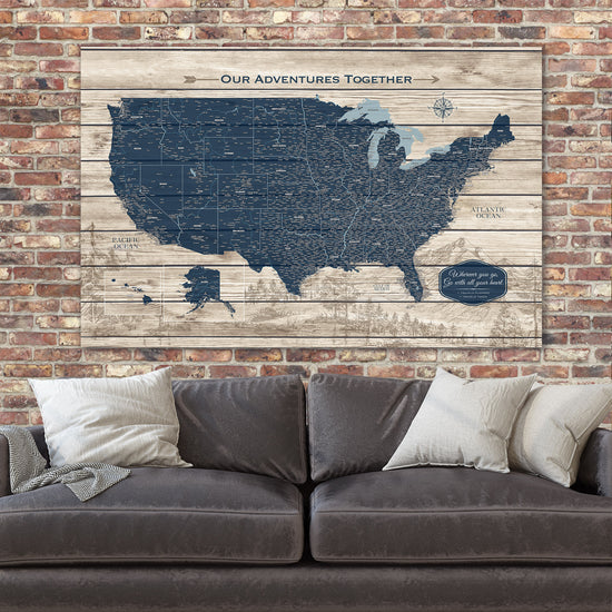 Rustic Wood Grain USA Push Pin Map