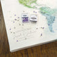 Blue & Green Watercolor World Push Pin Map on Canvas