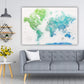 Blue & Green Watercolor World Push Pin Map