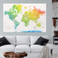 Rainbow Watercolor World Push Pin Map on Canvas