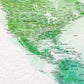 Blue & Green Watercolor World Push Pin Map