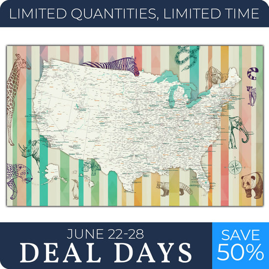 Zoo & Aquarium USA Push Pin Map - 48" x 30"
