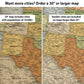 The image is a comparison of two maps of the United States and Mexico. The left map is a 24-inch map that includes smaller cities with populations of 10,000 or more, while the right map is a larger map that includes larger cities.
