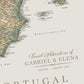 The image is a map of Portugal, with various locations and landmarks marked. The map includes a section titled "Travel Adventures of Gabriel & Elena" and a section titled "Visited Bucket List", suggesting that the map is a travel guide or a bucket list of places that have been visited by Gabriel and Elena.